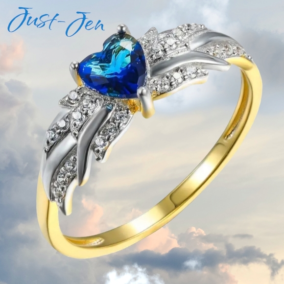 Sterling Silver 925 Beautiful Blue Heart 💙 and Wings Ring 💍!! 💍 - Picture 7 of 14